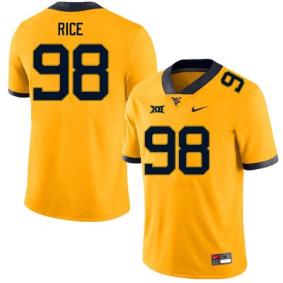 Men's West Virginia Mountaineers NCAA #98 Cam Rice Gold Authentic Nike Stitched College Football Jersey VI15R67WD